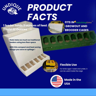 Front-Slot Quail Feeder Pair, Adjustable Spill-Resistant Design, for Hatching Time Chimuka Cage Systems, Made in USA - Your Pet Connection