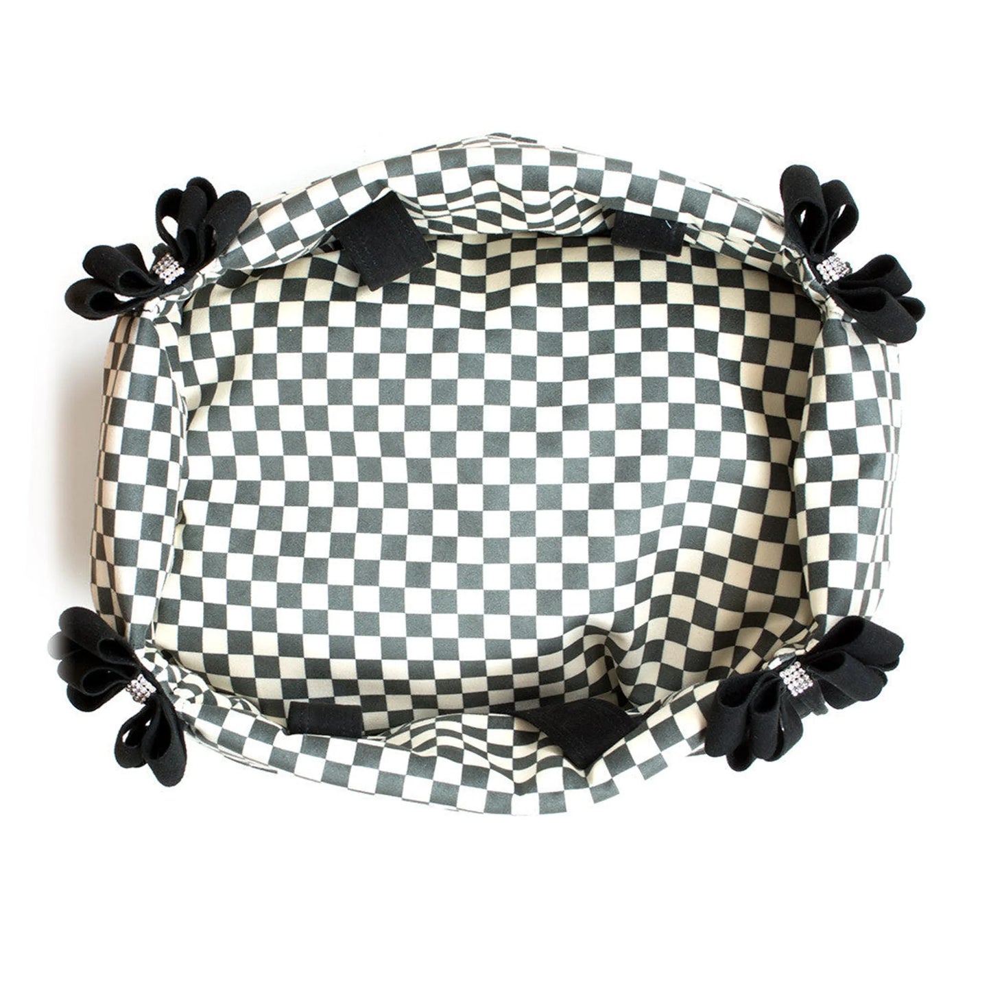 Susan Lanci Designs Black Double Nouveau Bow Luxury Carrier with Windsor Check Flaps - Your Pet Connection