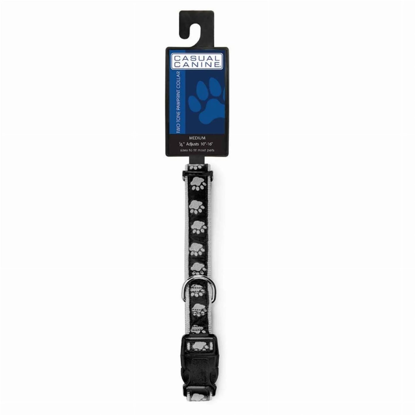 CC TwoTone Pawprint Collar 10-16In Blk - Your Pet Connection