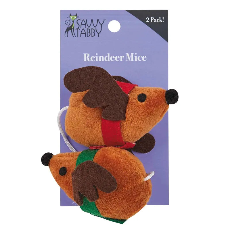 Savvy Tabby Reindeer Mice 2Pc - Your Pet Connection