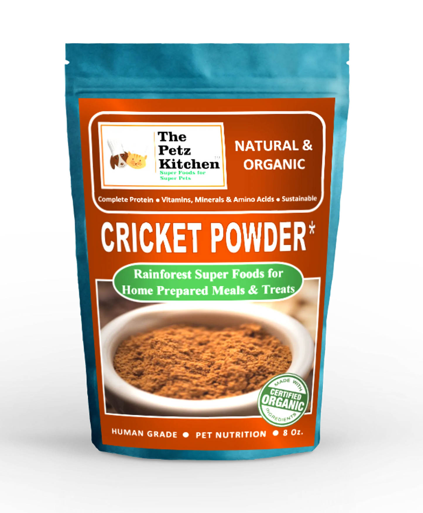 Cricket Flour Omega 3 & 6 Complete Protein* Eco-Conscious Usda Organic Cricket Flour* The Petz Kitchen - Organic & Human Grade Ingredients For Home Prepared Meals & Treats - Your Pet Connection