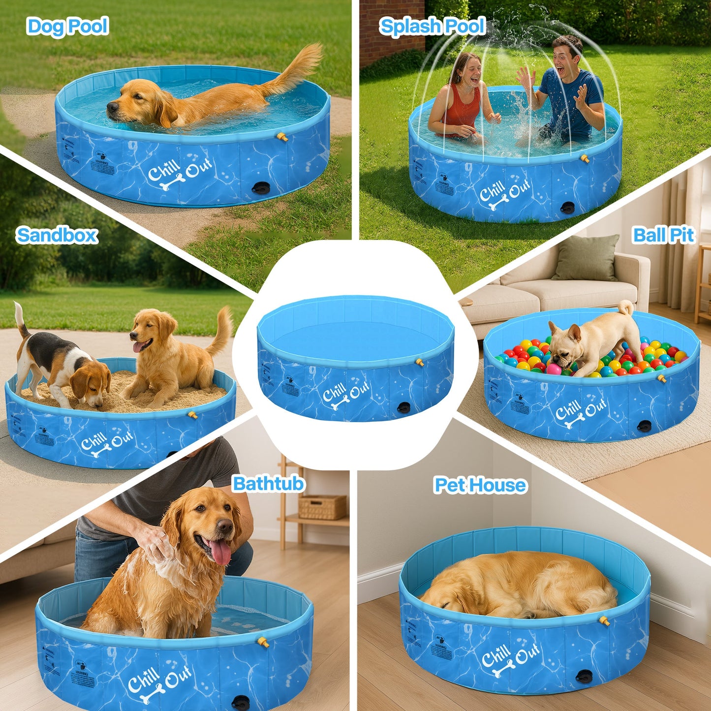 Chill Out - Dog Pool - 2-in-1 Foldable Sprinking Pool for Outdoor Backyard