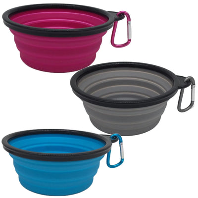 Mr. Peanut's Collapsible Silicone Bowls with Color Matched Carabiner Clips - Your Pet Connection