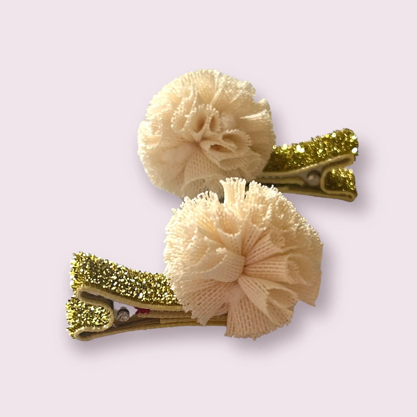 Bark Fifth Avenue Glittery Tulle Pom Barrettes 1.5 Inches