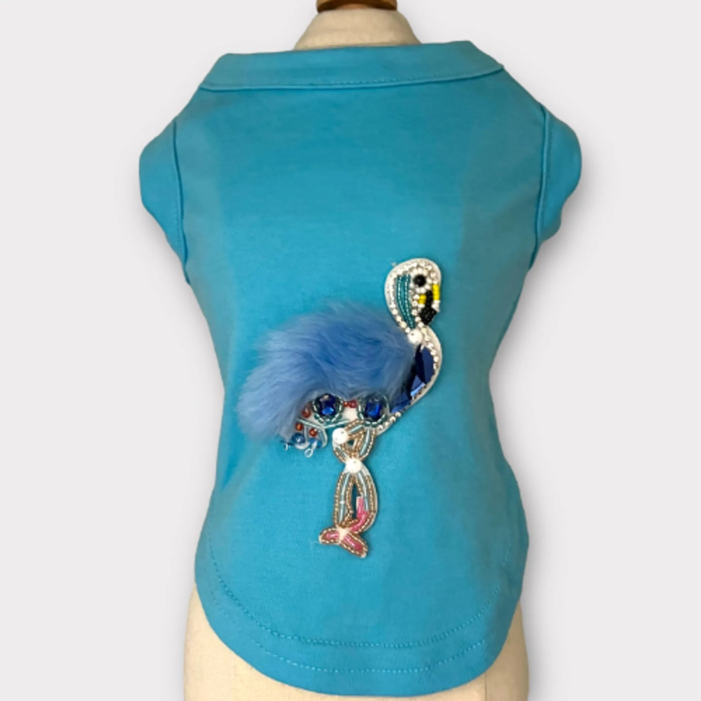 Beaded Fur and Rhinestone Flamingo- Dog Shirt - Your Pet Connection
