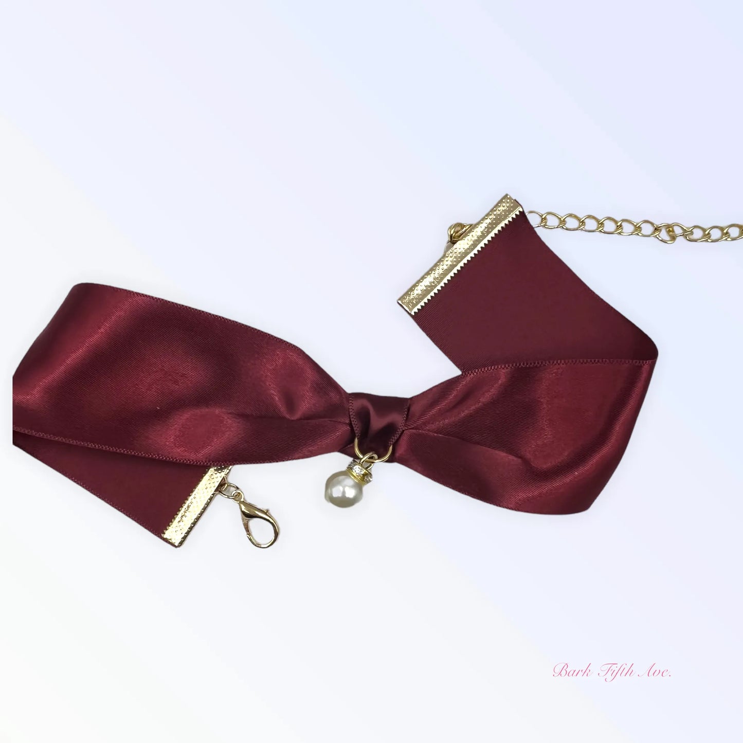 Burgundy Satin Bow & Pearl Necklace - Your Pet Connection