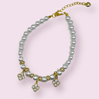 Pearl and Crystal Fleur Dog Necklace - Your Pet Connection