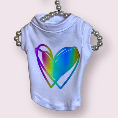 Pride Heart Rainbow Holographic Dog Shirt - Your Pet Connection