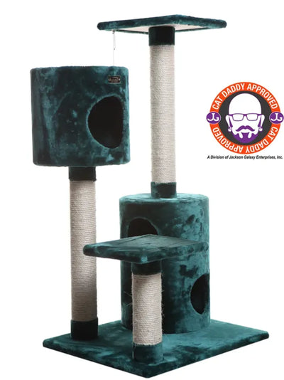 Real Woood Cat Tree House W 2 Private Condos 43" Green - Your Pet Connection