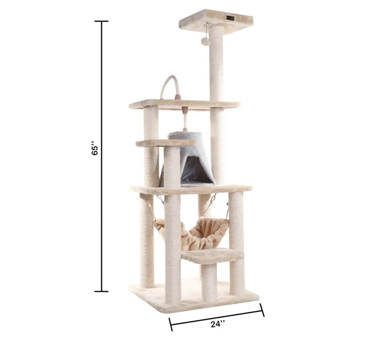 Real Wood 65" Cat Tree With Hammock, Playhouse A6501 - Your Pet Connection