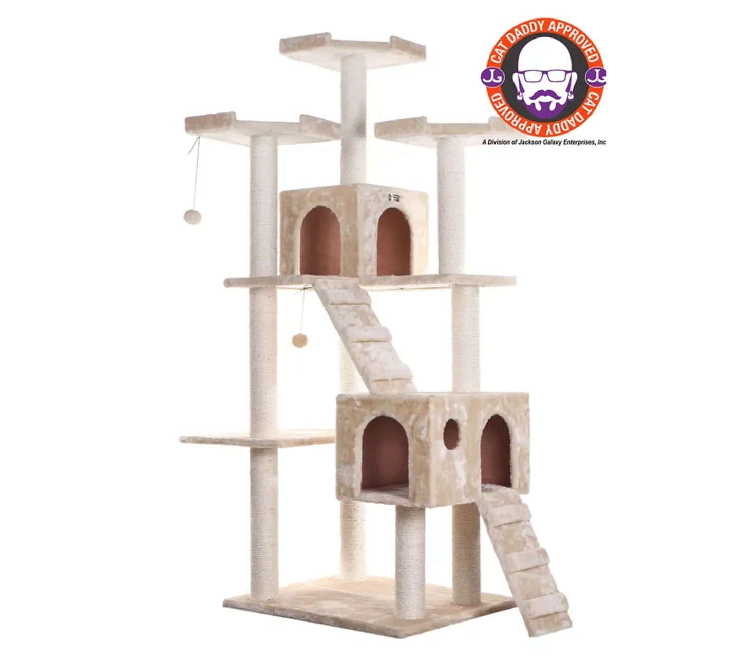 Real Wood 74" Multi-Level Cat Tree Large Cat Play Furniture - Your Pet Connection