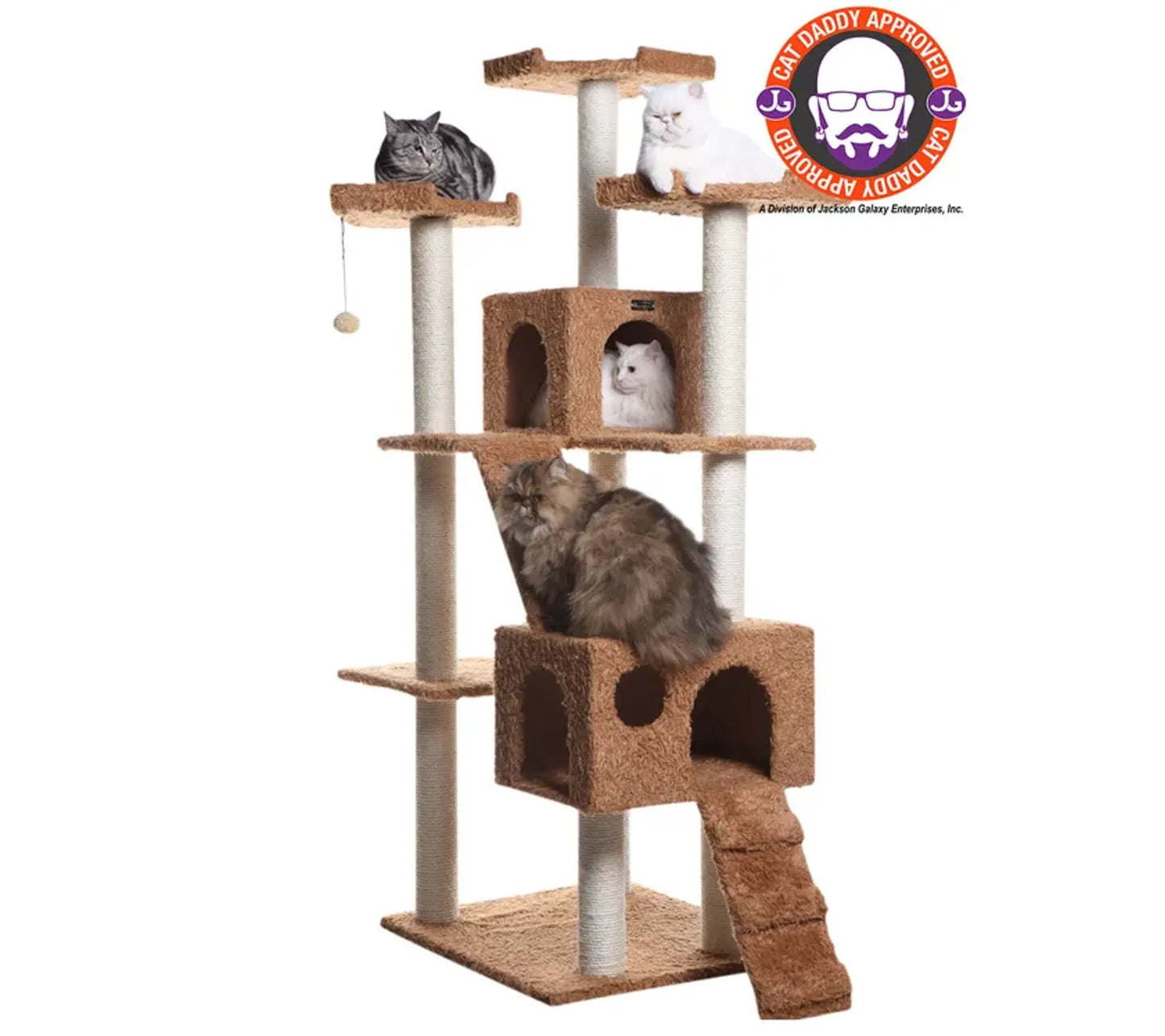 Real Wood 74" Multi-Level Cat Tree Large Cat Play Furniture - Your Pet Connection