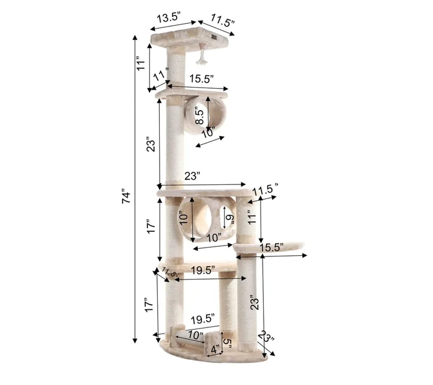 74 " H Real Wood Cat Tree With Cured Sisal Posts A7463 - Your Pet Connection