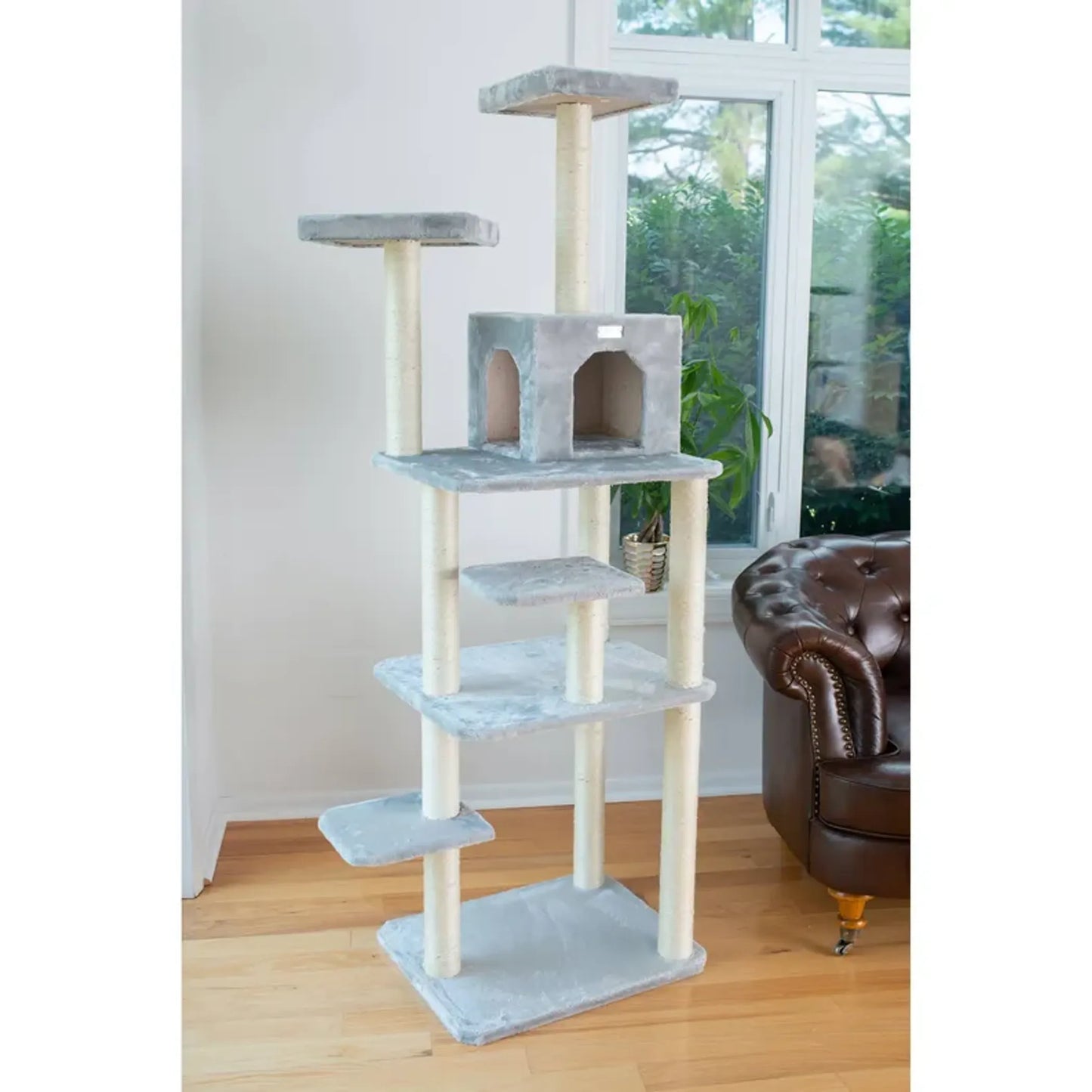 GleePet 74-Inch Real Wood Cat Tree W Seven Levels Gray - Your Pet Connection