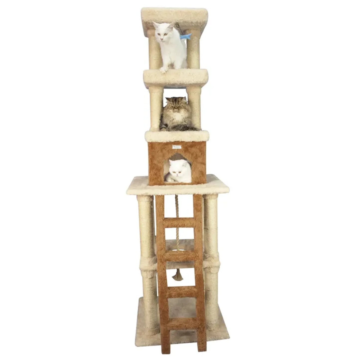 Real Wood Multi-Level Cat Tower X8303 Cat Tree In Beige - Your Pet Connection
