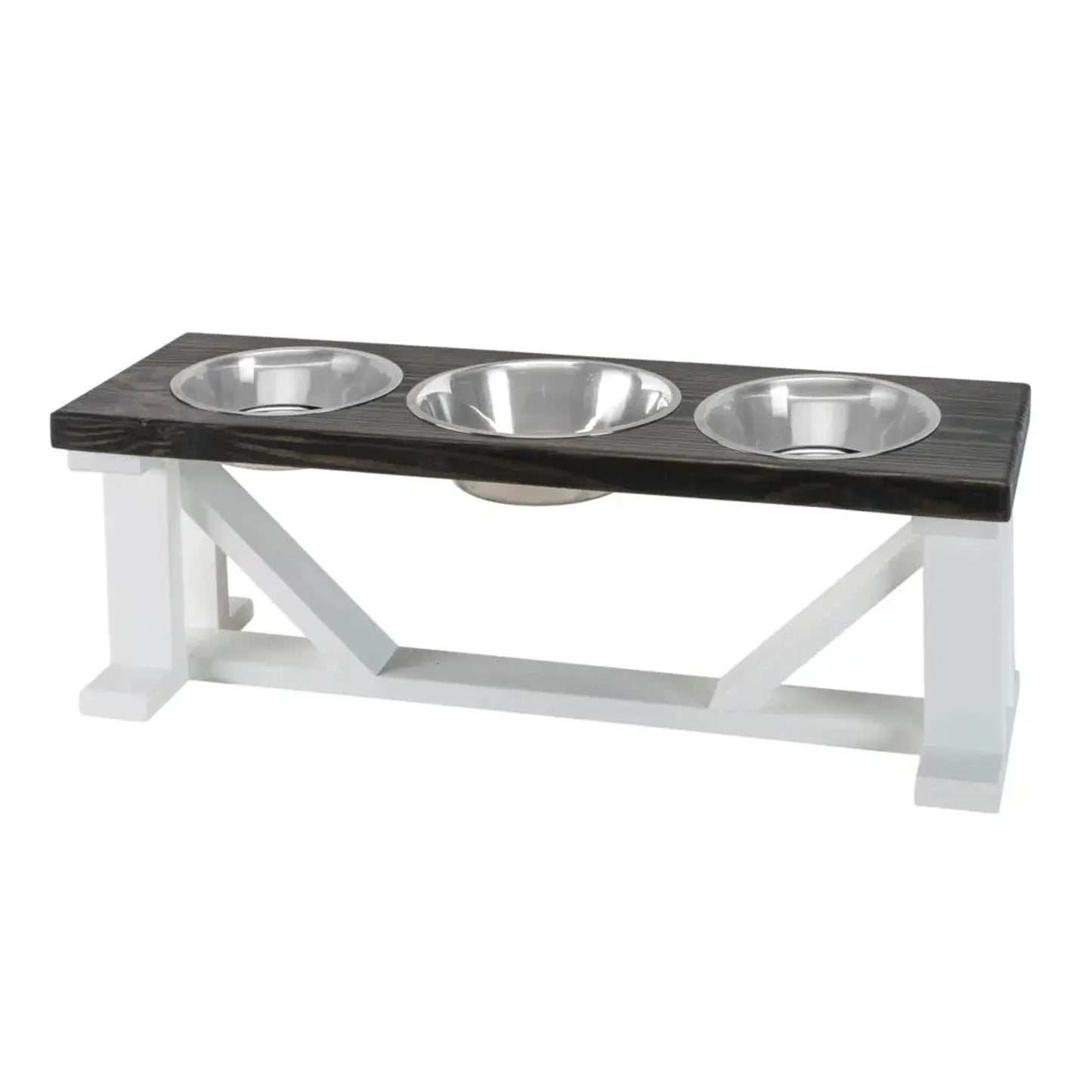 Farmhouse 3-Bowl Elevated Dog Feeder Ebony Small, Black Base - Your Pet Connection
