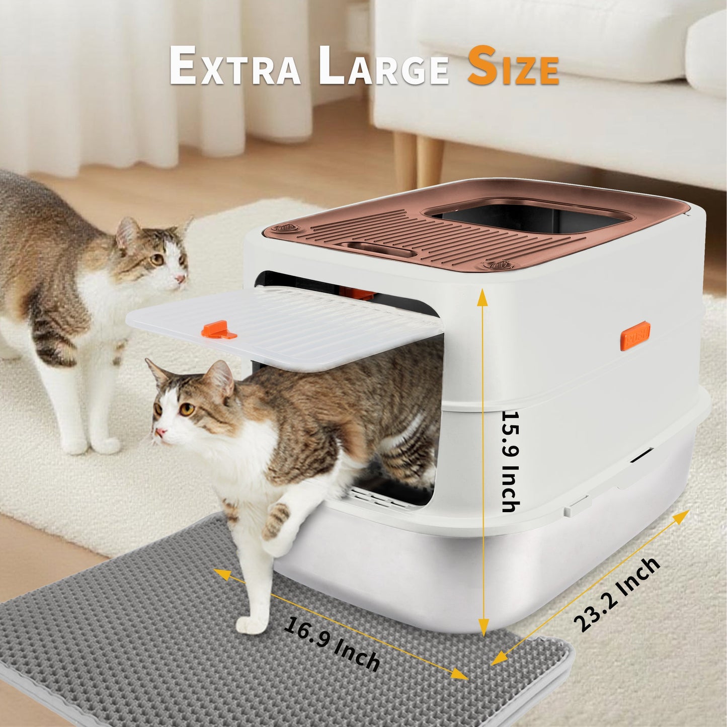 Go Fresh - Cat Litter Box - 2 Entries Hooded Cat Litter Box With Stainless Steel Base