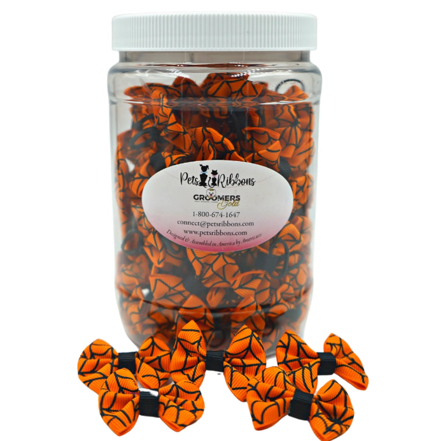GG109S | 50-100 Halloween Spider Web Dog | Cat bows in Jar|Pets Ribbons - Your Pet Connection