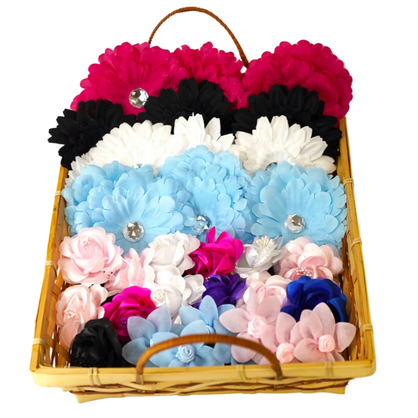 DIS004 | 40 Assorted Dog & Cat Bow Flowers in a Basket|Pets Ribbons - Your Pet Connection