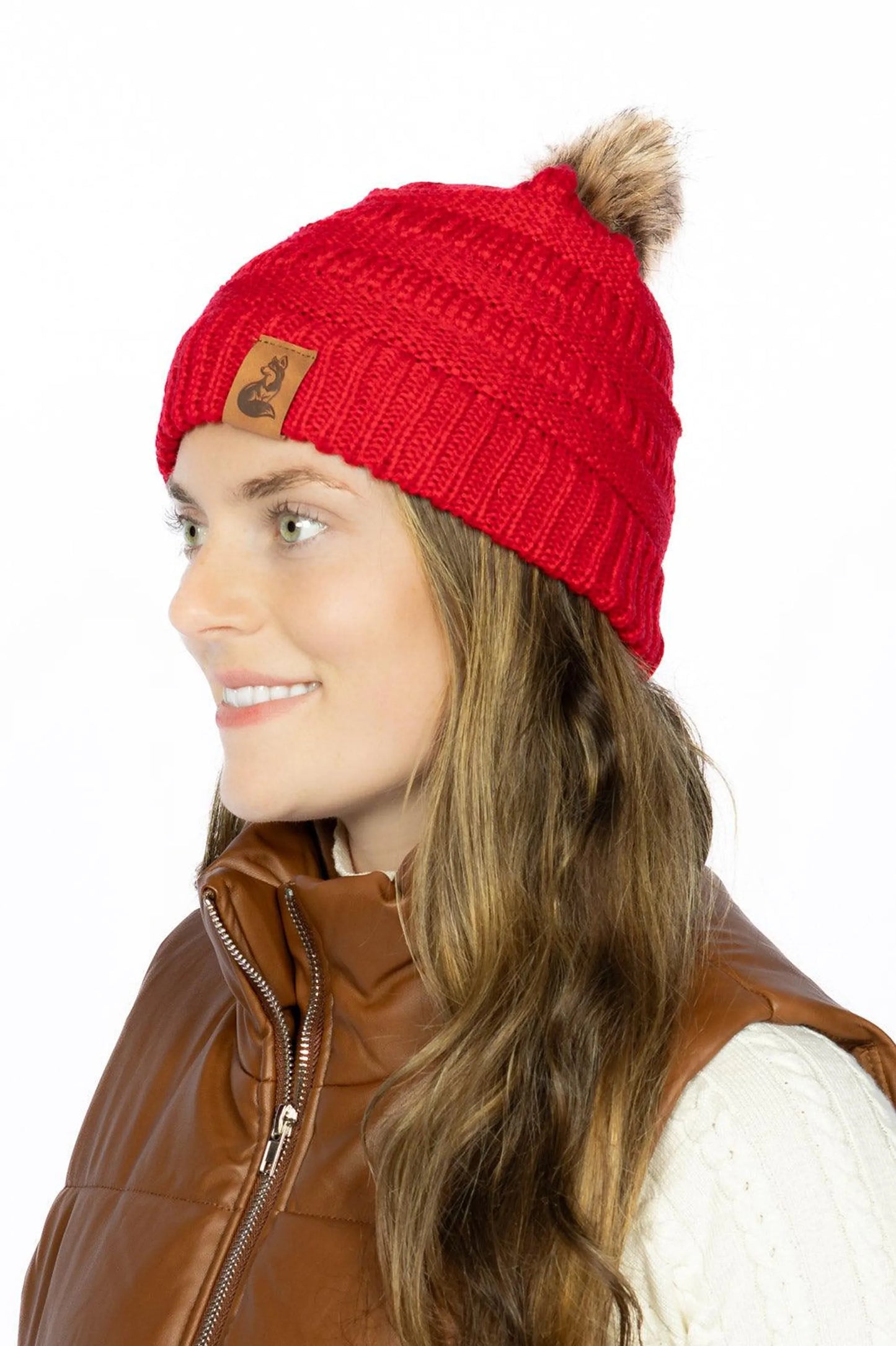 Scarlet Ribbed Beanie with Pom - Your Pet Connection