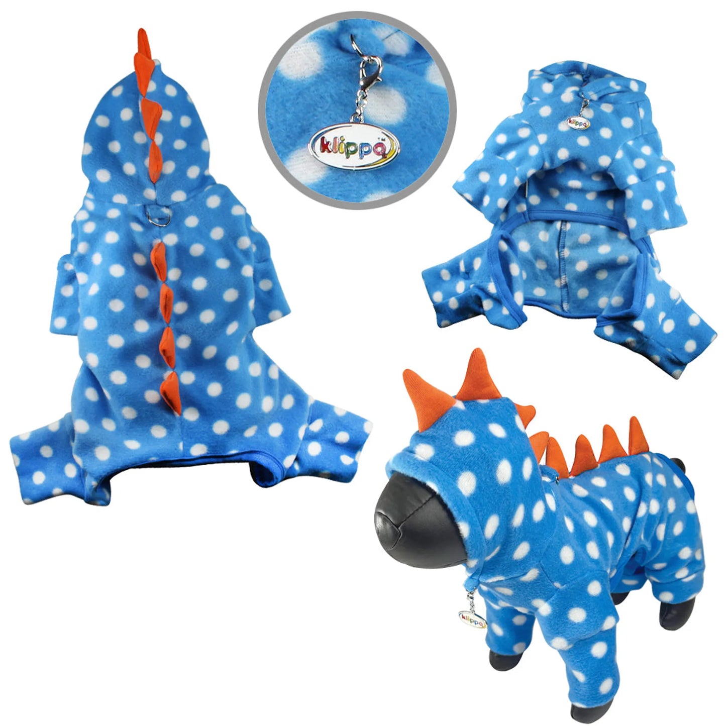 Polka Dots DINO Fleece Hooded Bodysuit/Pajamas - Your Pet Connection