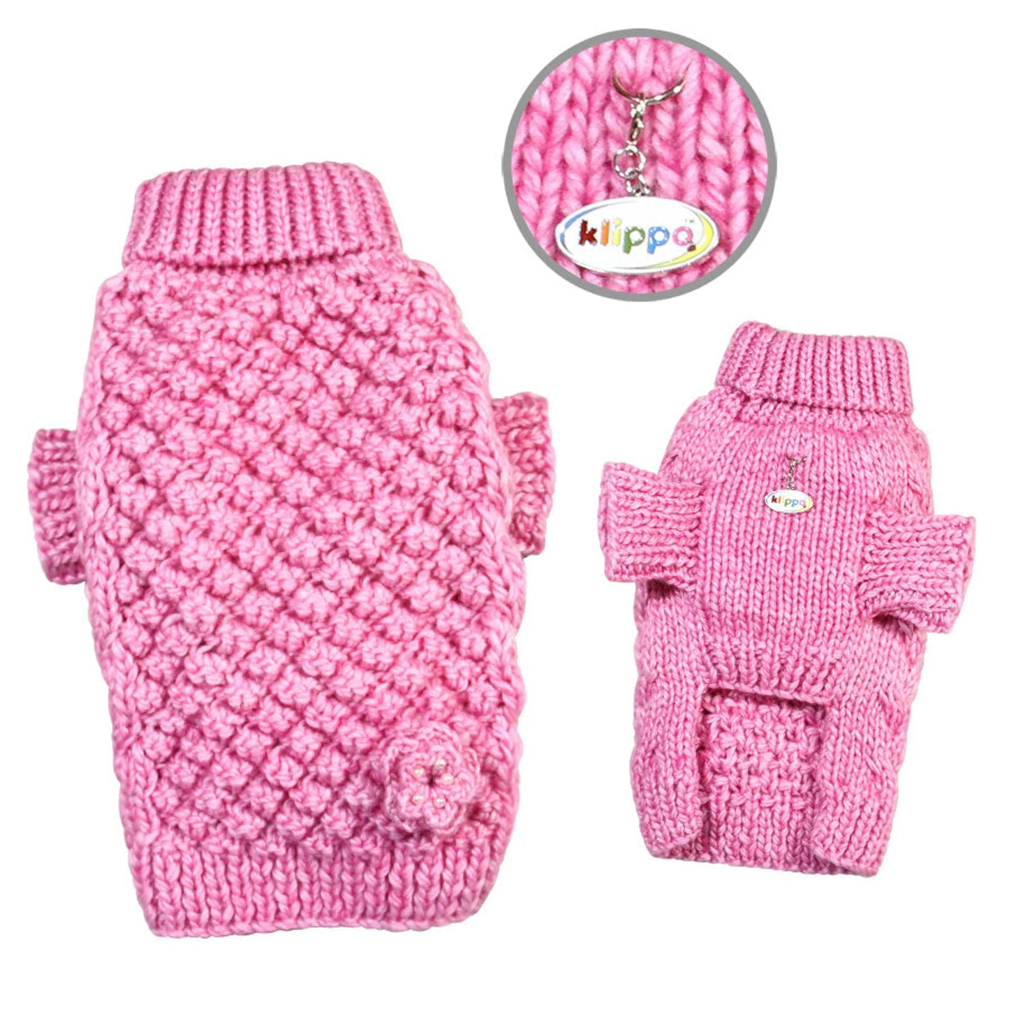 Pink Bobble Stitch Turtleneck Hand Knitted Sweater - Your Pet Connection