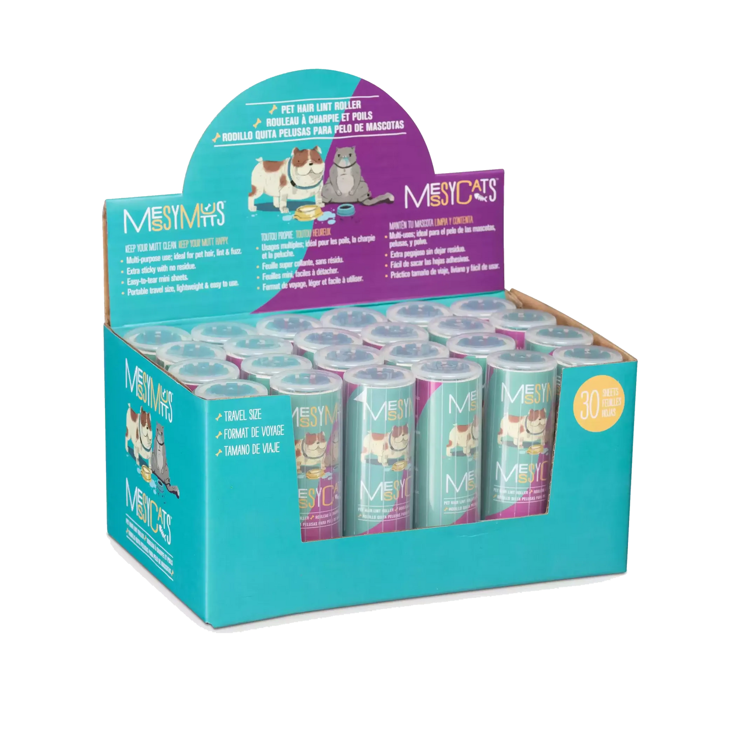 Messy Mutts Pet Hair Lint Rollers Travel Size 24ct - Your Pet Connection