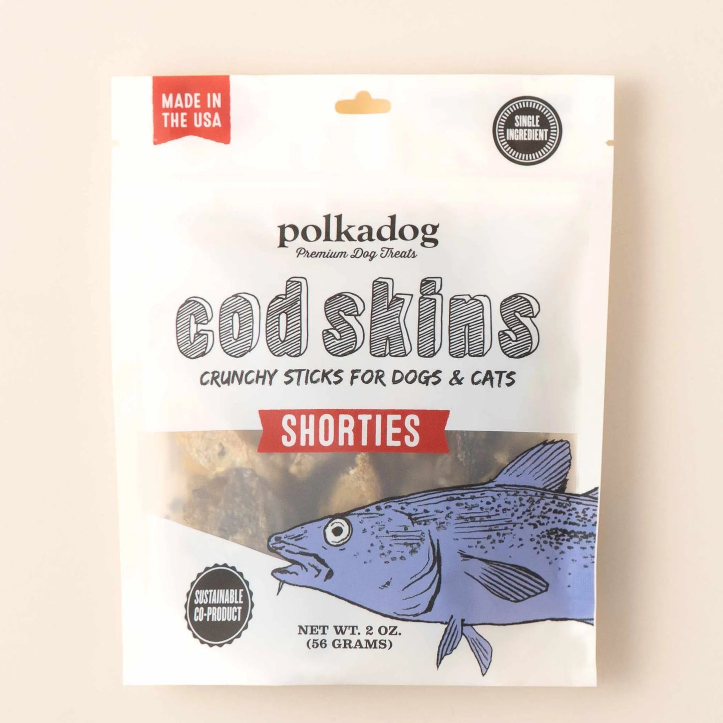 Polkadog Cod Skins Jerky Shorties Crunchy Dog and Cat Treats 2oz - Your Pet Connection