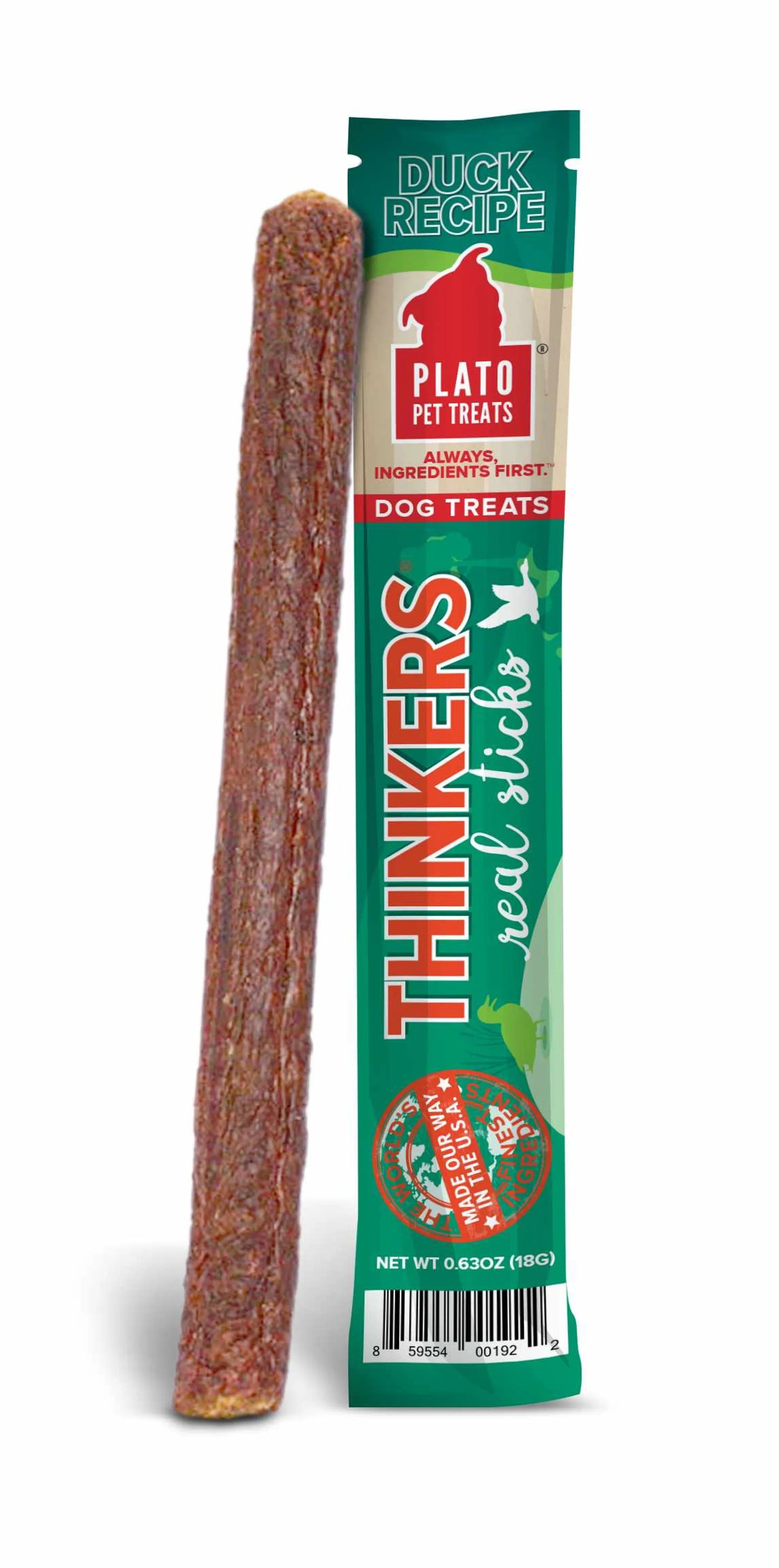 Plato Pet Treats Thinkers Duck Large Sticks
