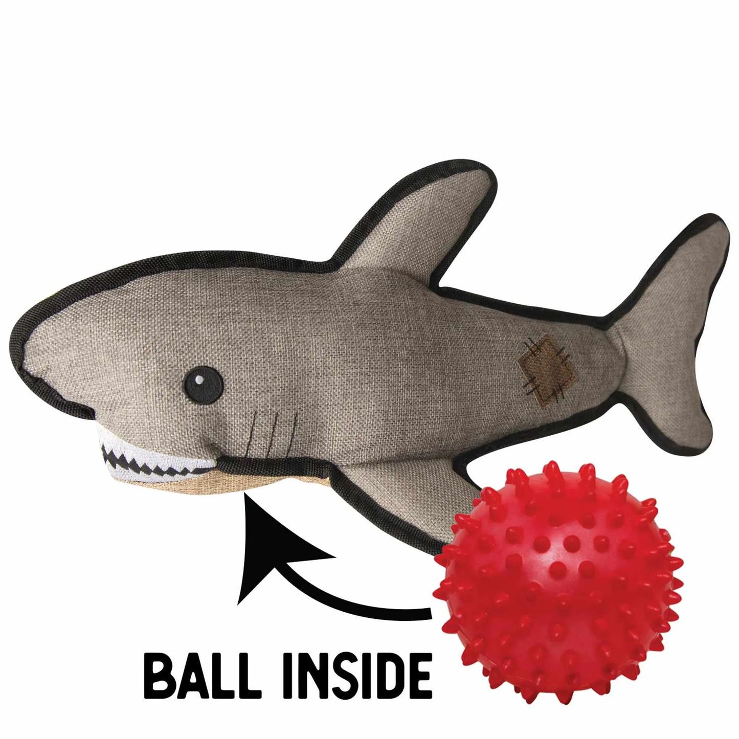 SnugArooz Saul the Shark w/ Rubber Spikey Ball Plush Dog Toy 19" - Your Pet Connection