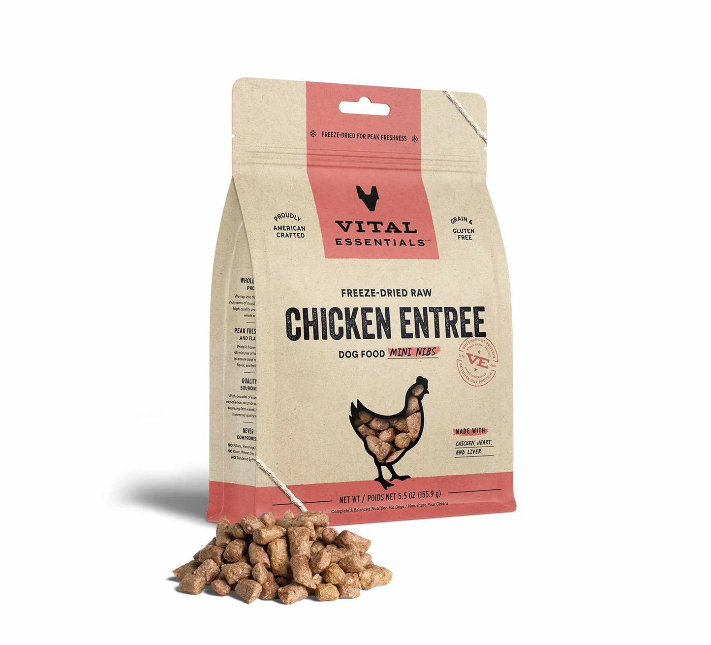 Vital Essentials(R) Freeze-Dried Raw Chicken Entree Dog Food Mini Nibs, - Your Pet Connection
