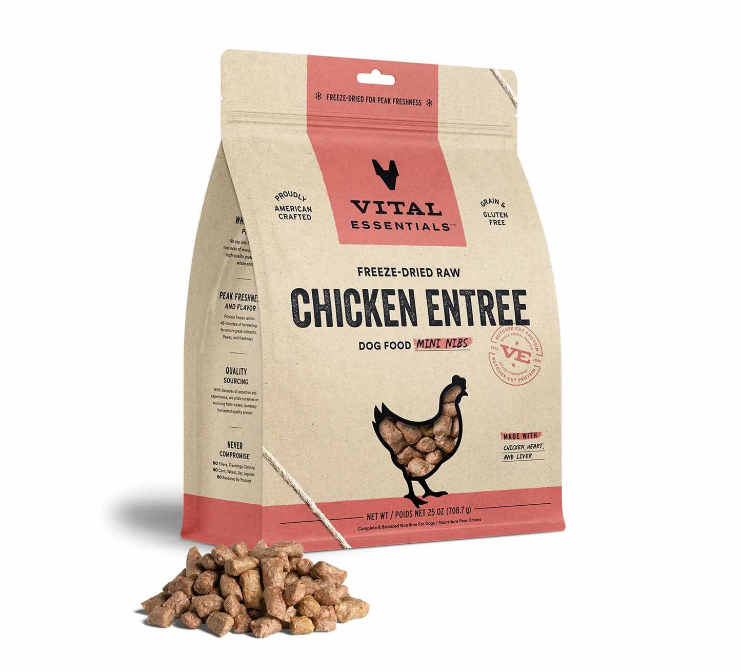 Vital Essentials(R) Freeze-Dried Raw Chicken Entree Dog Food Mini Nibs, - Your Pet Connection