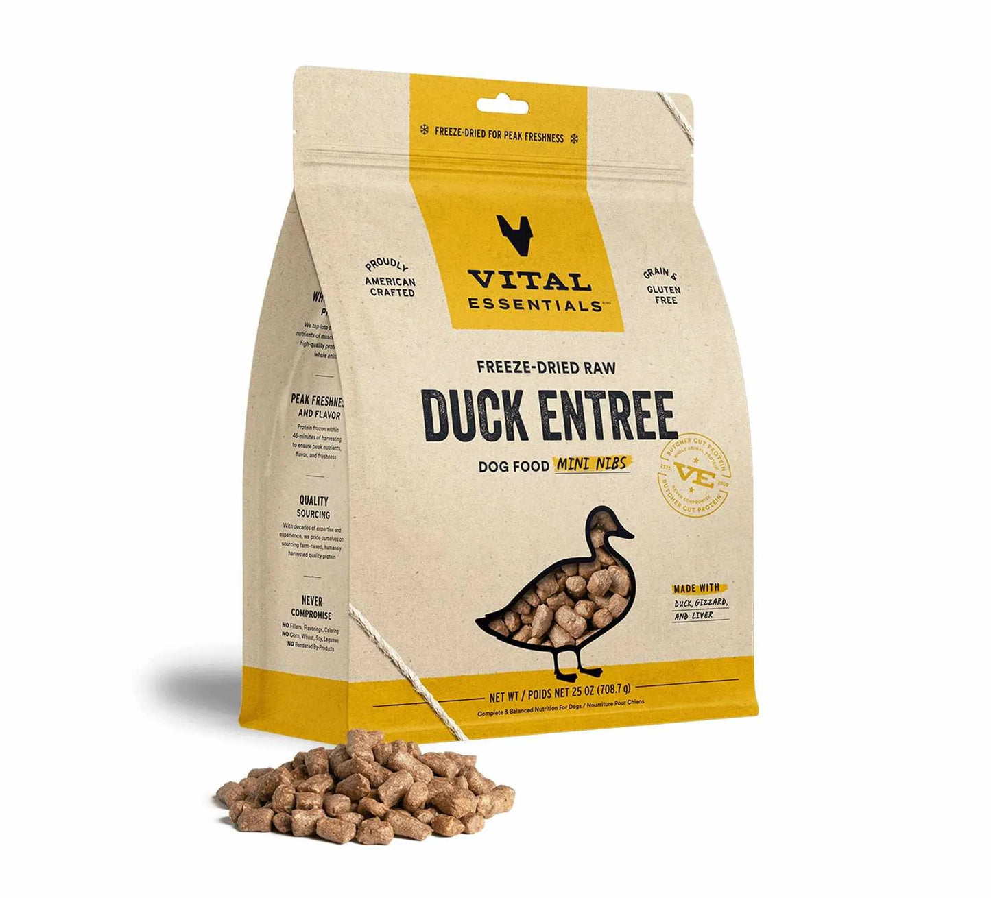 Vital Essentials(R) Freeze-Dried Raw Duck Entree Dog Food Mini Nibs, - Your Pet Connection