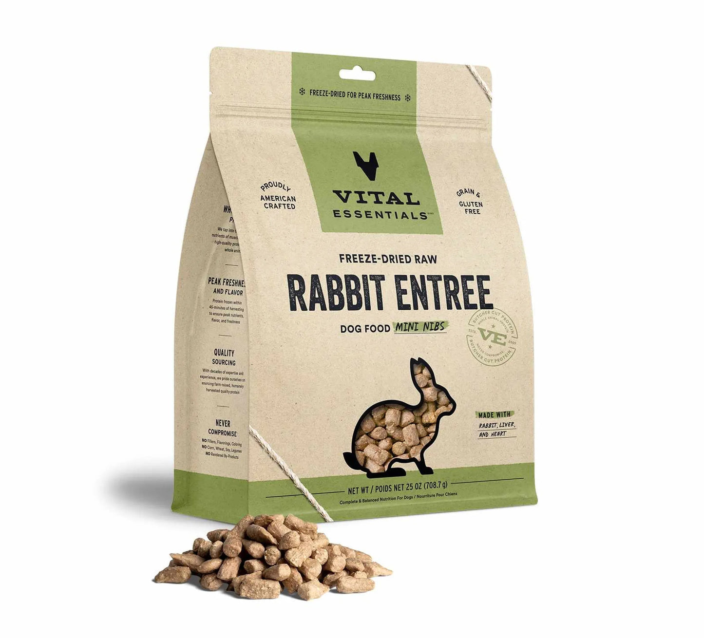 Vital Essentials(R) Freeze-Dried Raw Rabbit Entree Dog Food Mini Nibs, - Your Pet Connection