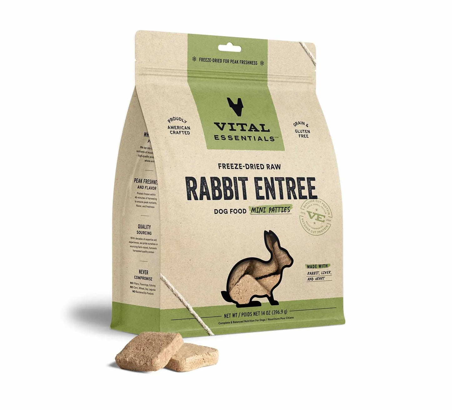 Vital Essentials(R) Freeze-Dried Raw Rabbit Entree Dog Food Mini Patties, 14 oz - Your Pet Connection