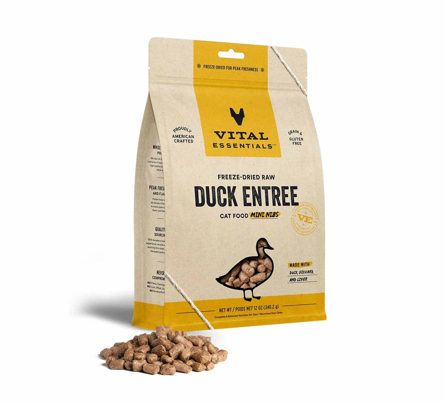 Vital Essentials(R) Freeze-Dried Raw Duck Entree Cat Food Mini Nibs, - Your Pet Connection