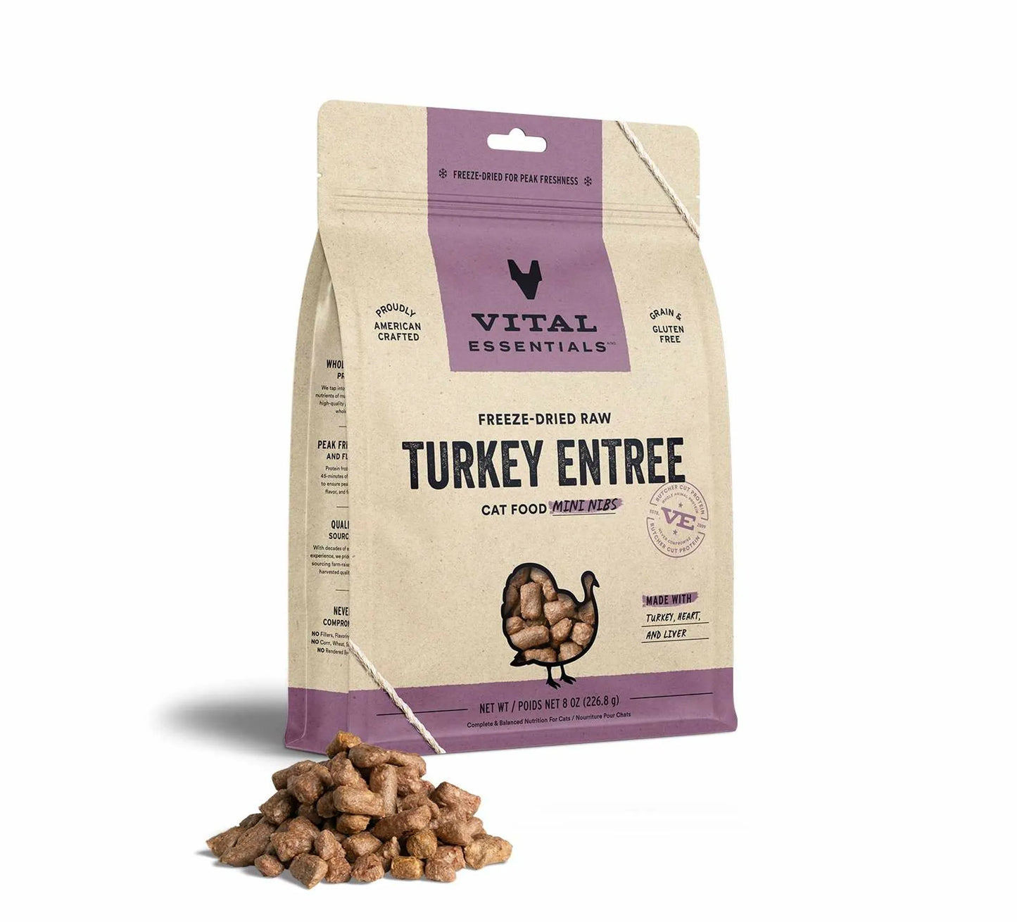 Vital Essentials(R) Freeze-Dried Raw Turkey Entree Cat Food Mini Nibs, - Your Pet Connection