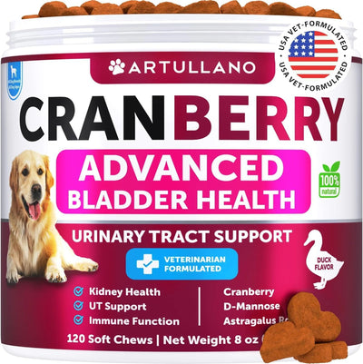 Artullano Dog Supplements Cranberry Urinary Support Duck Flavor Chews