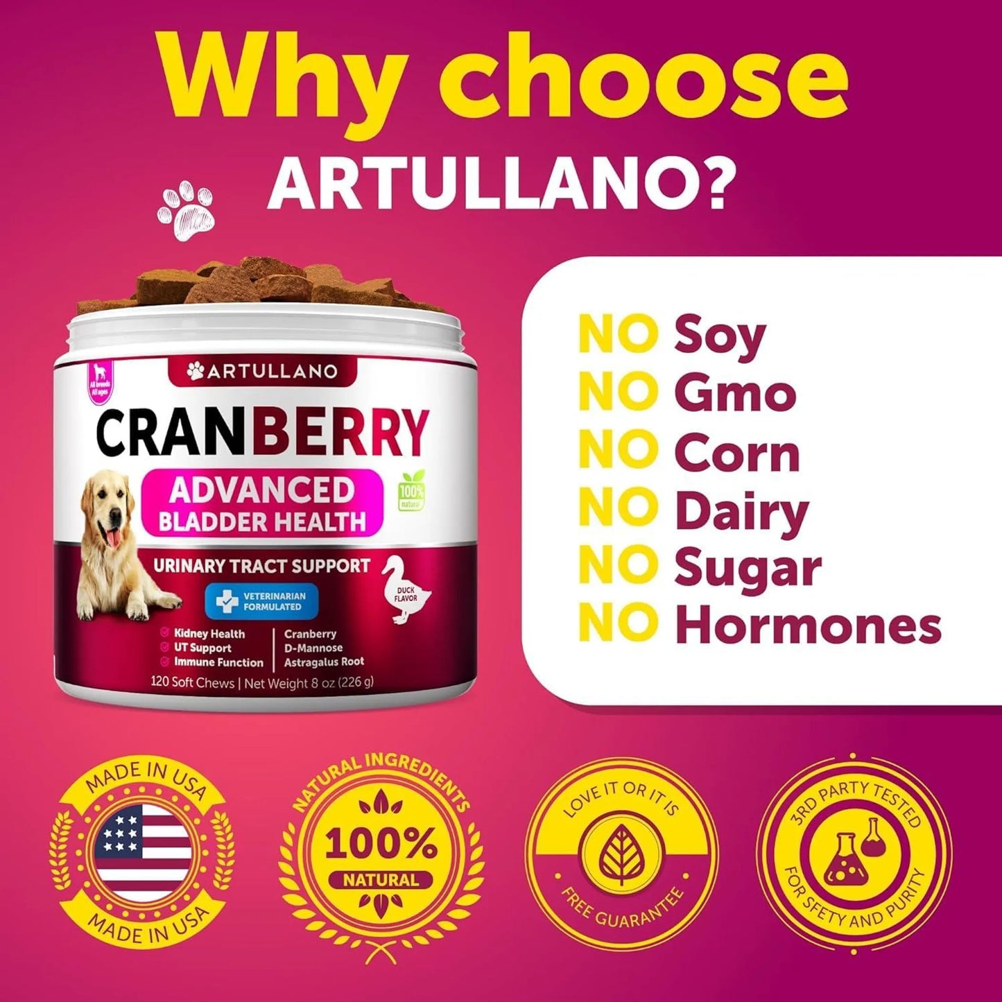 Artullano Cranberry Chews for Urinary Health - 120 Chews