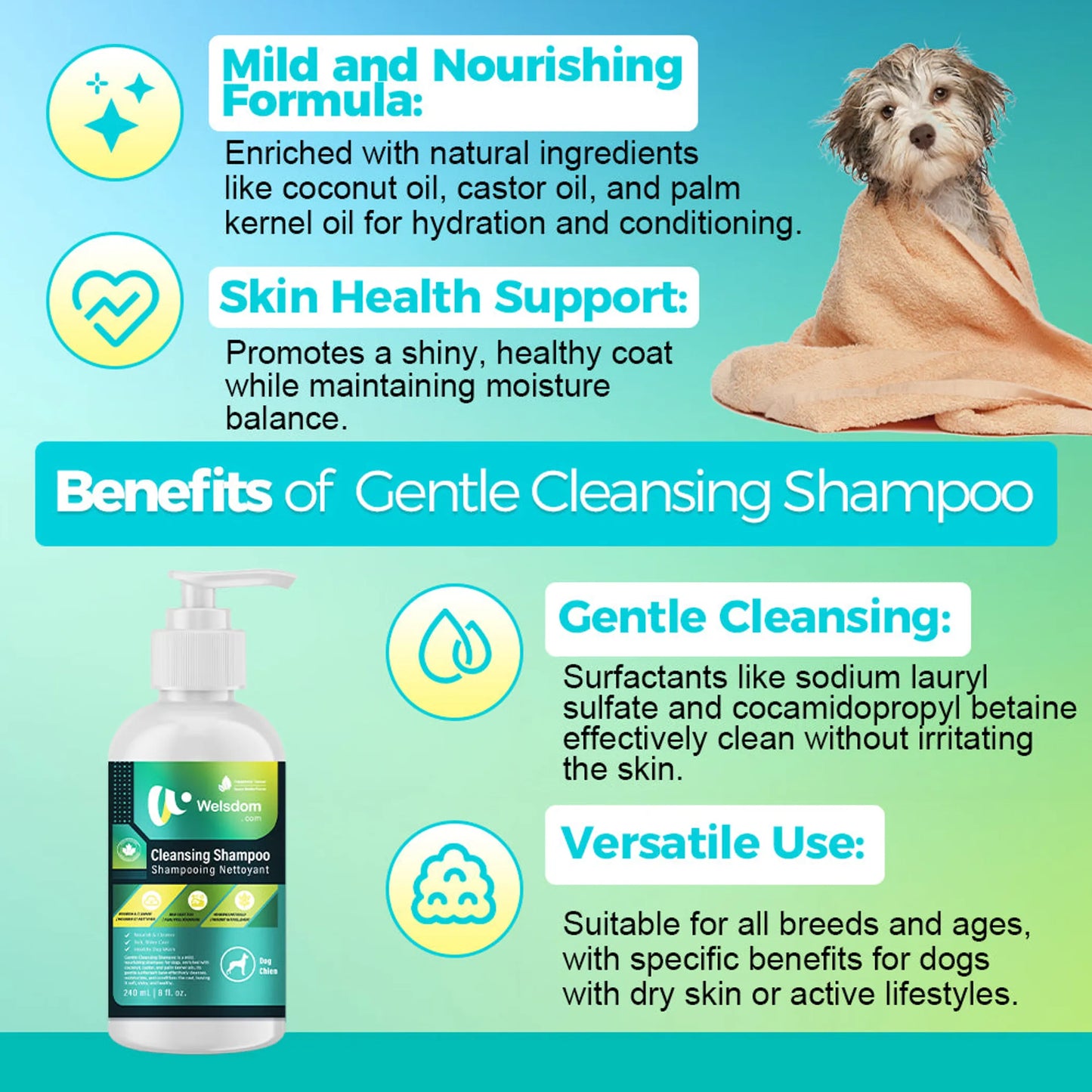 Welsdom Gentle Cleansing Dog Shampoo 240ml