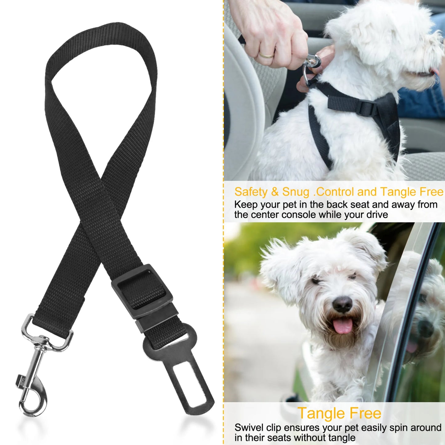 2Pcs Pet Dog Seat Belt Leash Adjustable Pet
