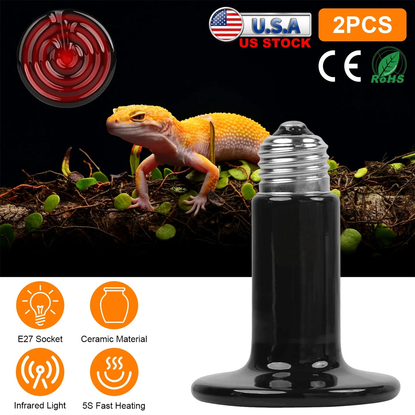 2Pcs Ceramic Heat Lamp