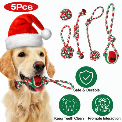 5Pcs Christmas Dog Rope Chew Toys Dog Interactive Toys Set