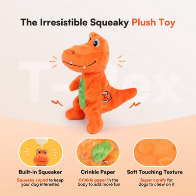 My T-Rex - Squeaky Dog Toys - Tim The Mini T-Rex Plush Dog Toy with Crinkle Paper - S