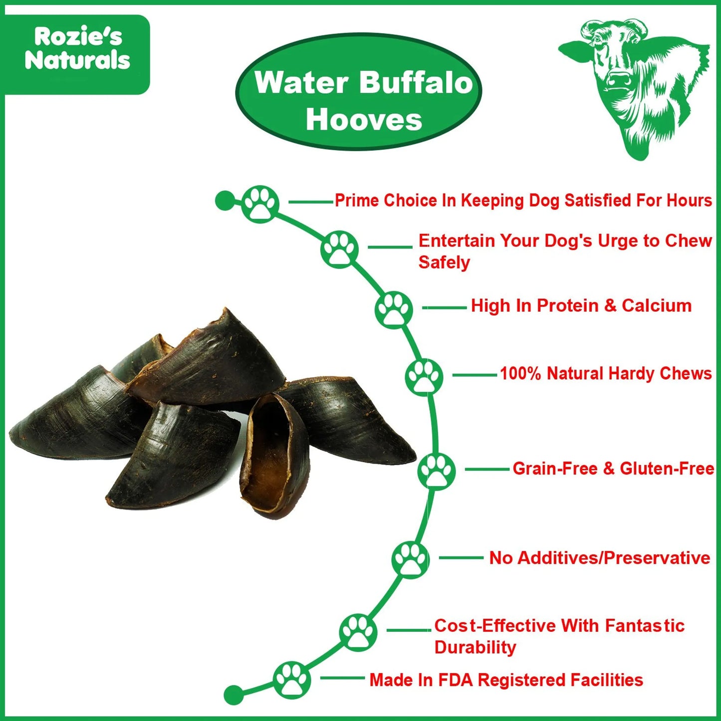 WATER BUFFALO HOOVES-100% Natural, High Protein, Long-Lasting, Grain-Free, Gluten-Free, Dog Dental Treat & Chews, 4 COUNT-10 oz - Your Pet Connection
