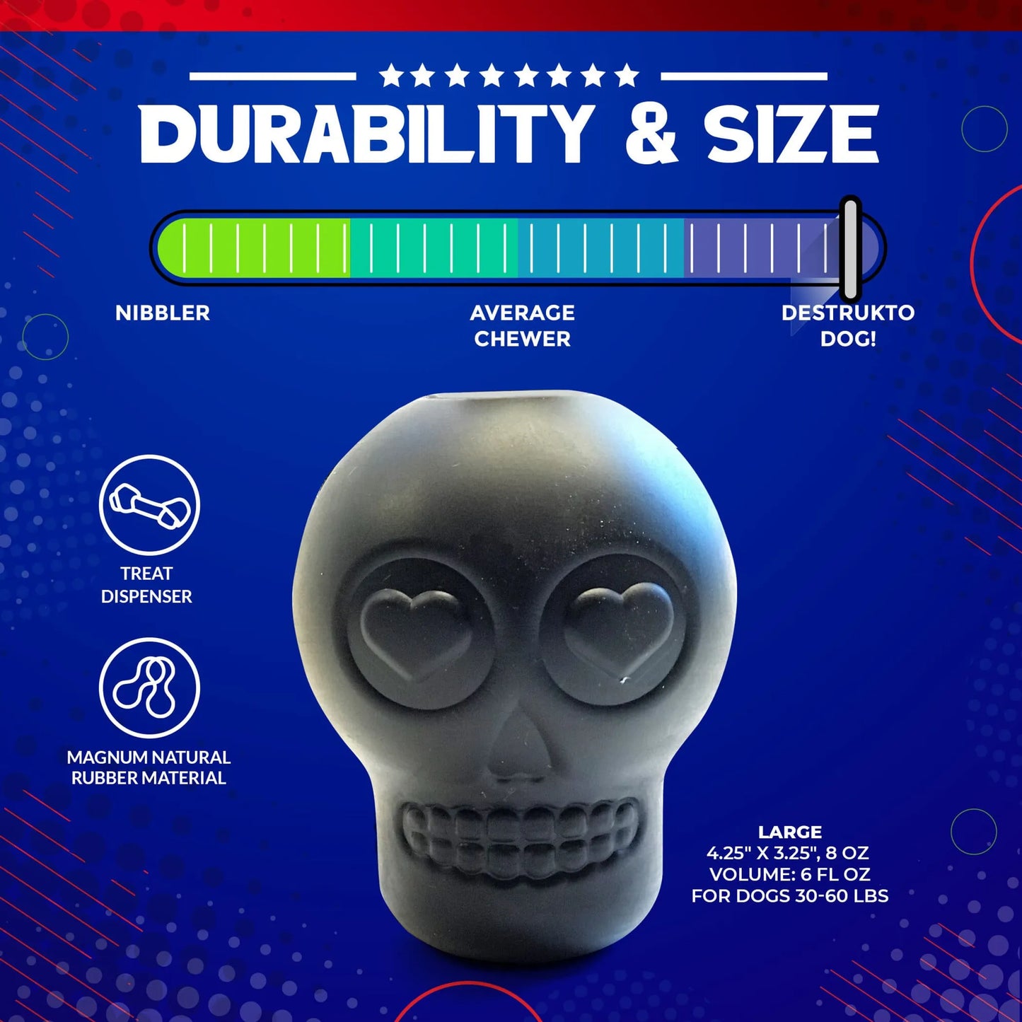 MKB Sugar Skull Durable Rubber Chew Toy & Treat Dispenser - Your Pet Connection