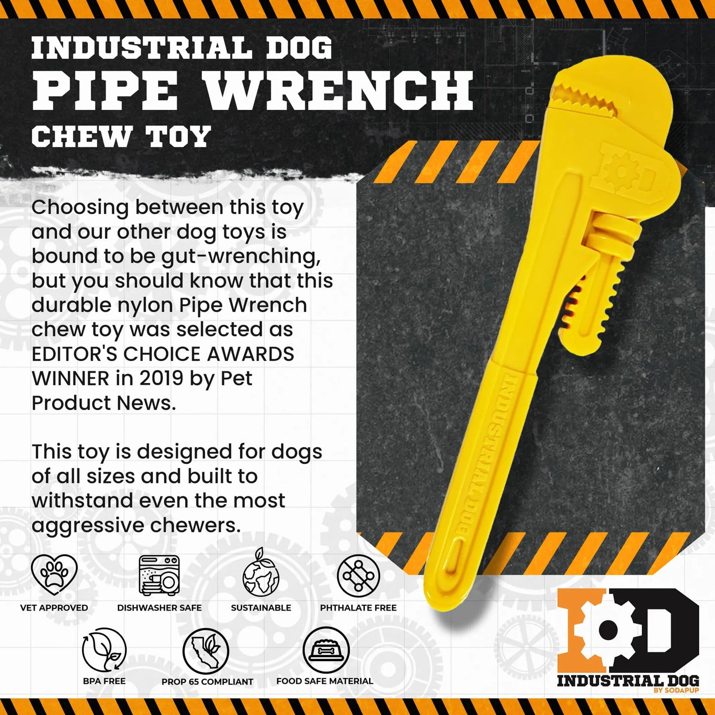 ID Pipe Wrench Ultra Durable Nylon Dog Chew Toy for Aggressive Chewers - Your Pet Connection