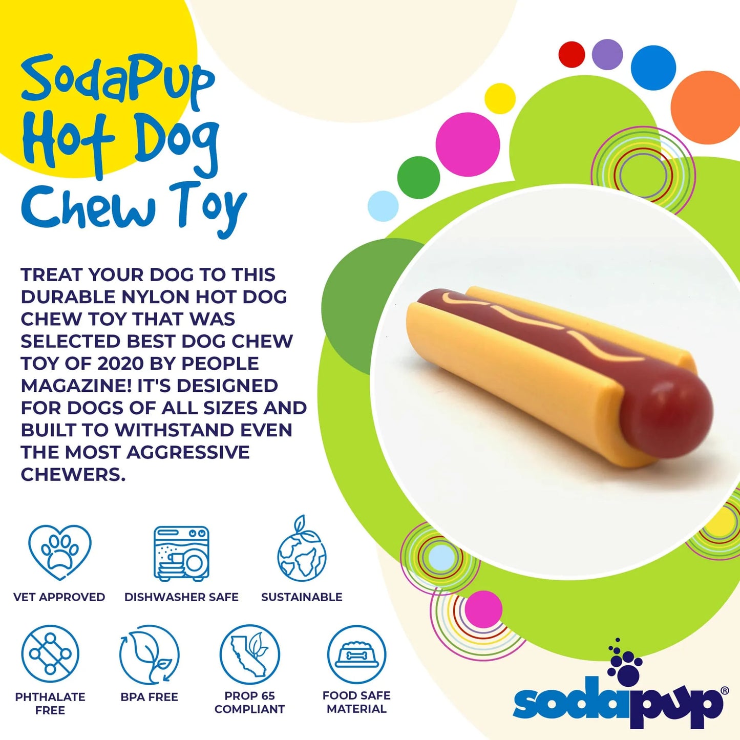 SP Hot Dog Ultra Durable Nylon Dog Chew Toy for Aggressive Chewers - Your Pet Connection