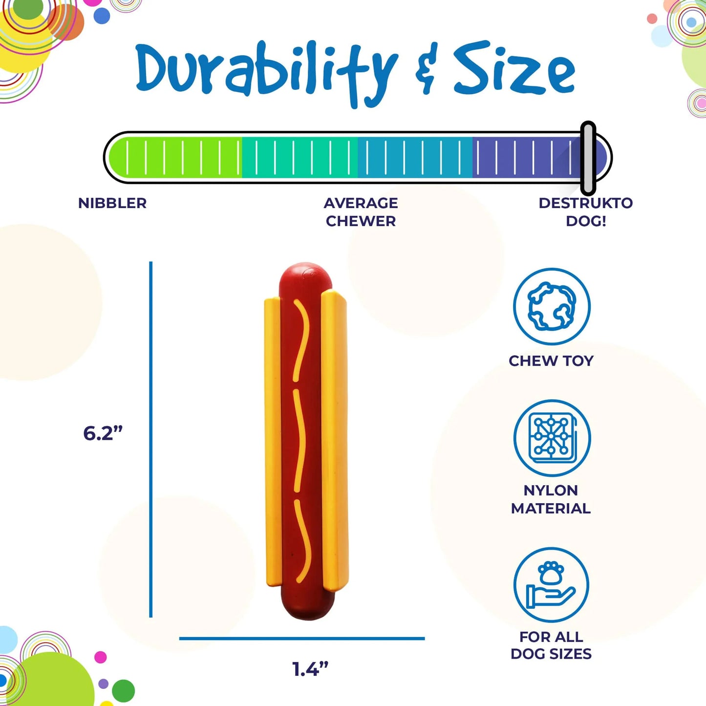 SP Hot Dog Ultra Durable Nylon Dog Chew Toy for Aggressive Chewers - Your Pet Connection