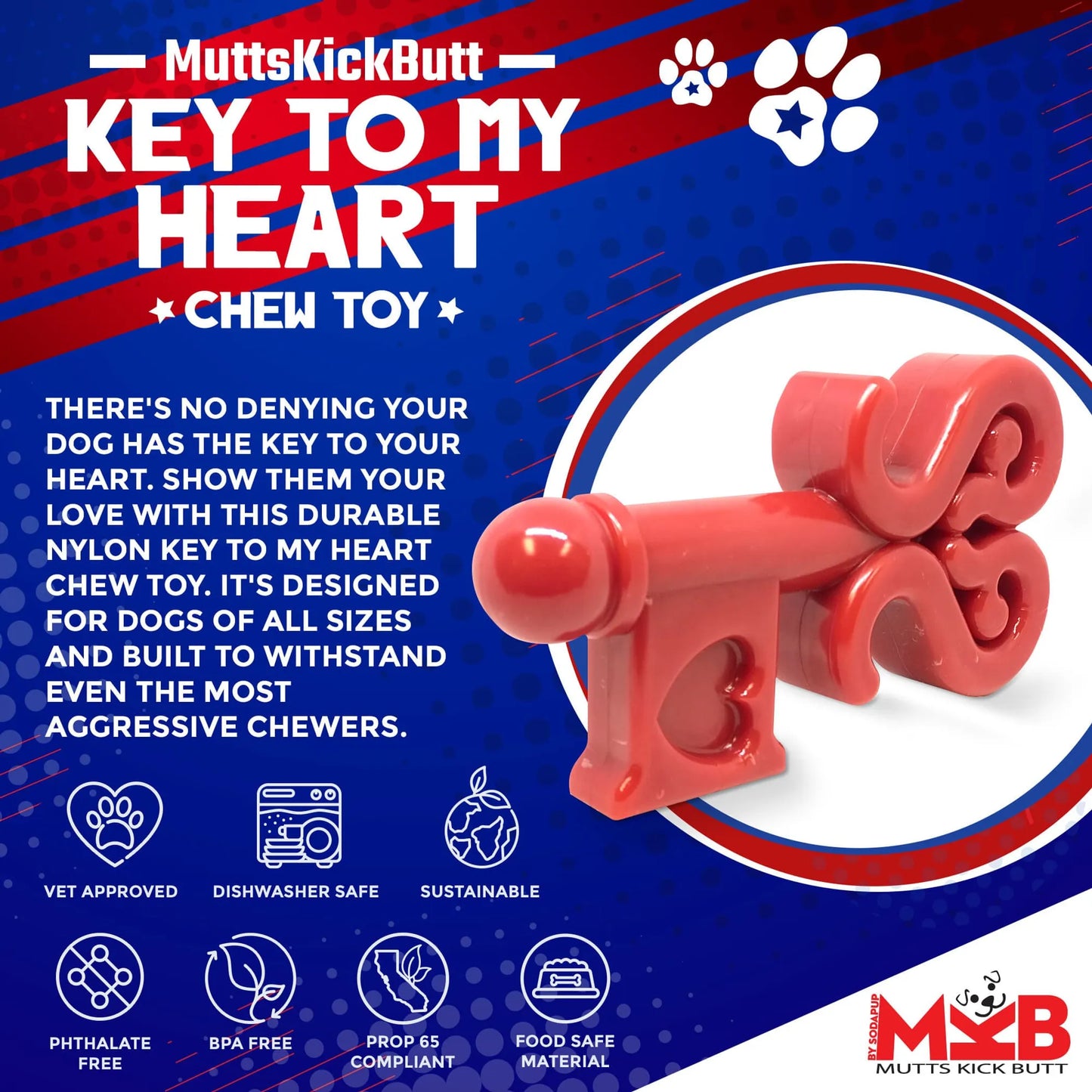 MKB Key to My Heart Ultra Durable Nylon Dog Chew Toy for Aggressive Chewers - Your Pet Connection